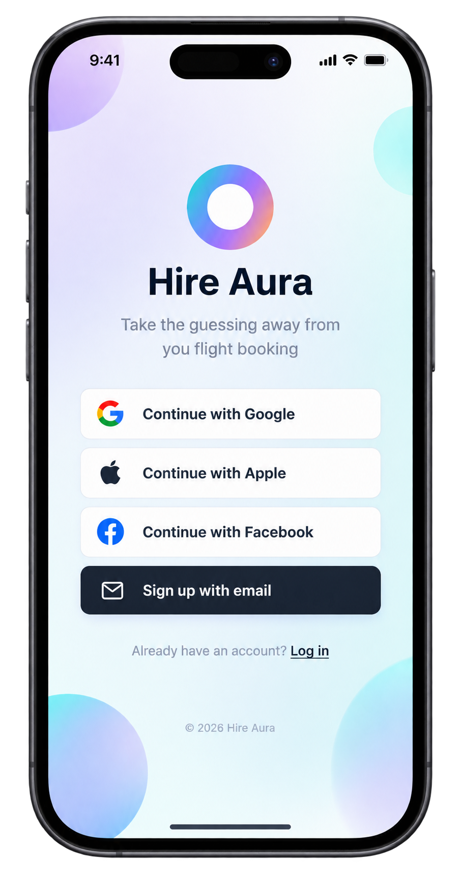 Hire Aura login screen